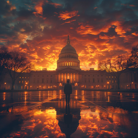 US Capitol building in Washington DC, United States of America at sunsetの素材