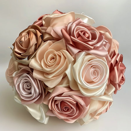 Wedding bouquet of beige, pink and beige rosesの素材
