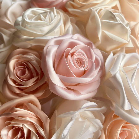 Beautiful pink and beige roses as background, closeup viewの素材