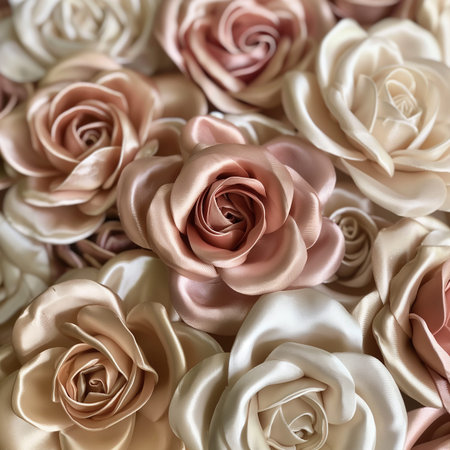 Wedding bouquet of pink and beige roses close-upの素材