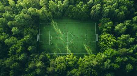 Soccer field in the forest. View from above. Aerial view.の素材