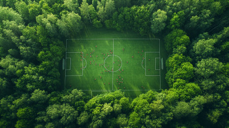 Soccer field in the forest. Aerial view. Top view.の素材