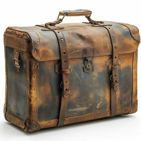Vintage suitcase isolated on white background. Clipping path included.の素材