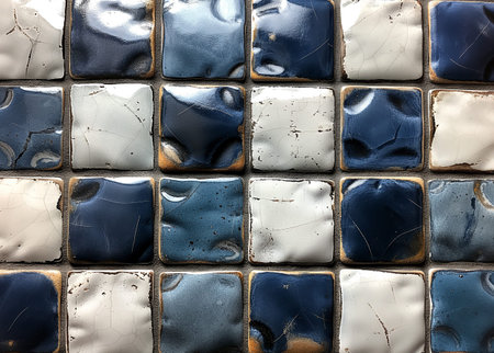 mosaic tile background with blue and white spots, square imageの素材