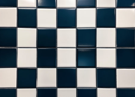 Black and white mosaic tiles wall background, square tile wall pattern.の素材