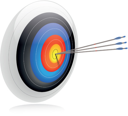 Bulls-eye  Three arrows in the center of an archery target to convey success and accuracy  To be on-target  のイラスト素材
