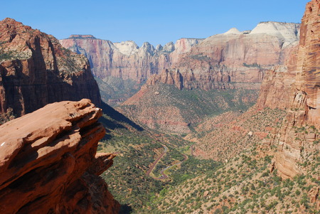 View down the valley in Zion National Park, USAの写真素材