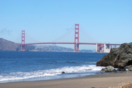 Golden Gate bridge in San Francisco viewed from the Westの写真素材