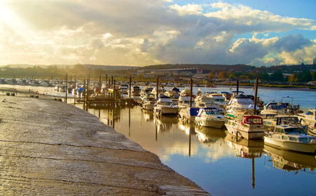 River and boats in Rochester, south England.