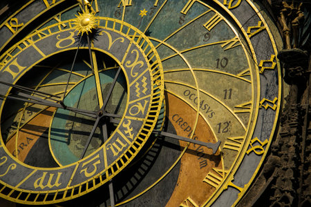 Closeup of of the astronomical clock in the Czech capital, Prague.