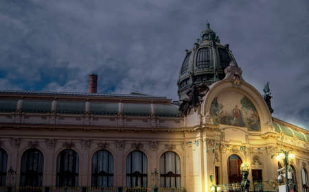 Municipal house in Prague during night timeのeditorial素材