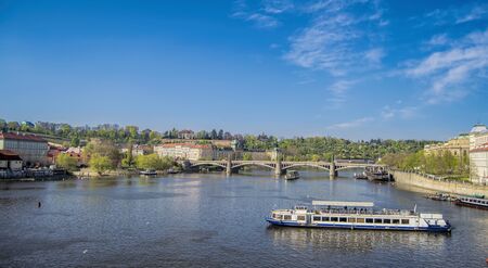 Vltava river on a sunny day in Prague (Praha), Czech republic.の写真素材