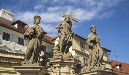 Statue of Jesus Christ on Charles Bridge in Pragueのeditorial素材