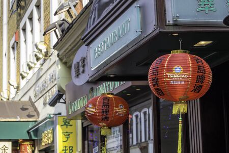 London, England - April 9, 2015. Chinese restaurant in Chinatown, London. Chinatown is one of the favorite tourist hotspots in London.のeditorial素材