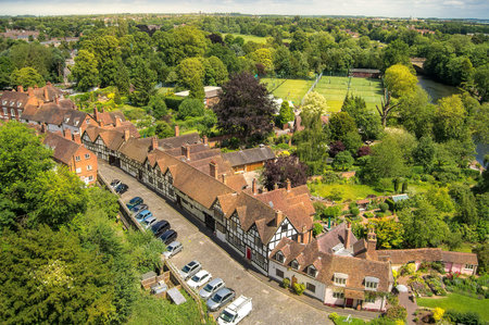 Picturesque English village near Warwick at summer time.