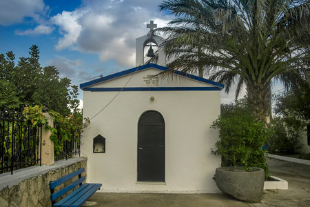 Typical small white greek church on a greek island.の写真素材