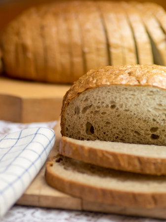 Closeup image of a sliced brown bread.