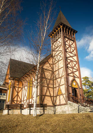 Exterior of a Christian church in northern Slovakia.の写真素材