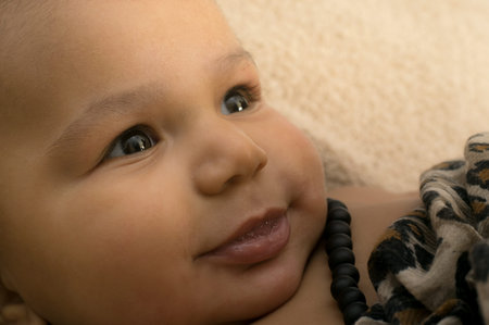 Closeup portrait of a mixed race baby boyの写真素材