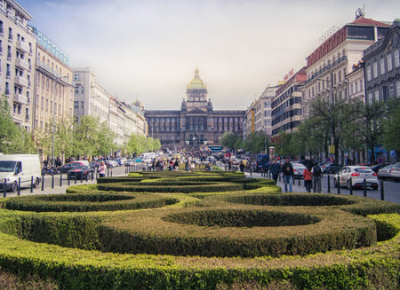 Prague, Czech republic - Aprl 22, 2015. Wenceslas square in Prague at spring time. Prague is the capital of Czech republic and a popular tourist destination.のeditorial素材