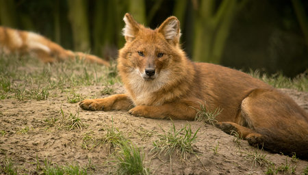 Asian wild dog also known as a dhole.の写真素材