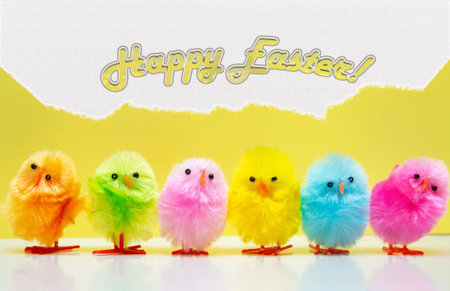Happy Easter greeting with colourful little chicks