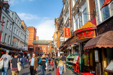 Busy Chinatown in central London, United Kingdom.のeditorial素材