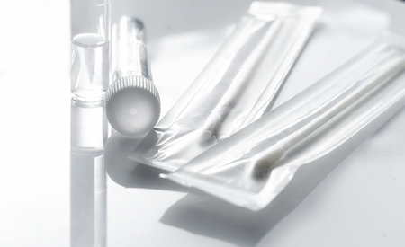 Covid-19 home testing kit on a plain white background