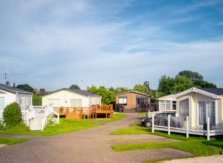Static caravan homes in a caravan park in Englandの写真素材