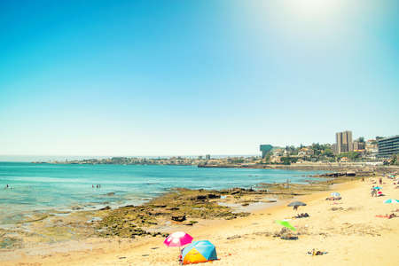 Seaside in Cascais, Portugal on a hot sunny day.. Vacation concept.の写真素材