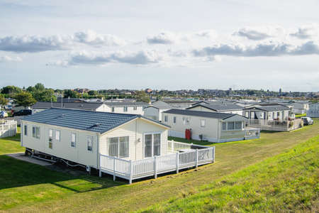Caravan park with modern caravans in England.の写真素材