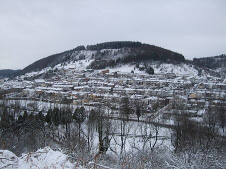 Snow in the Welsh Valleys. Tonypandy, Wales, UKの写真素材