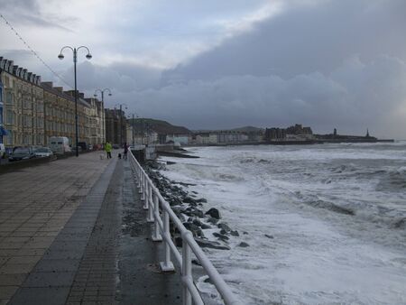 Aberystwyth promenade on a cloudy day. Wales, UKの写真素材