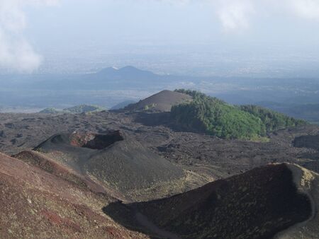 Old craters and vents on volcano Mount Etna, Sicilyの写真素材