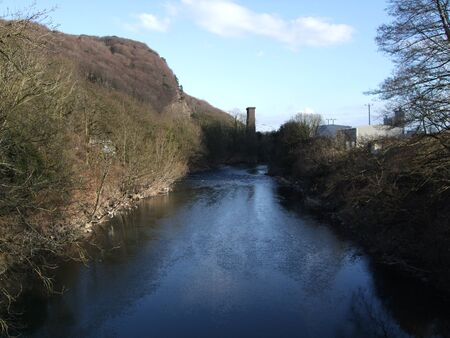 View of the River Taff, Wales from a bridgeの写真素材