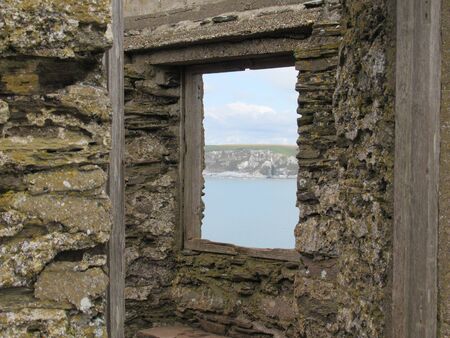 Old derelict house on Burgh Island, Devon UKの写真素材