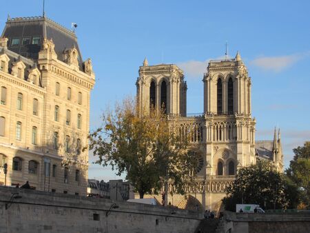 View of Notre Dame cathedral from the river Seine Paris, Franceの写真素材