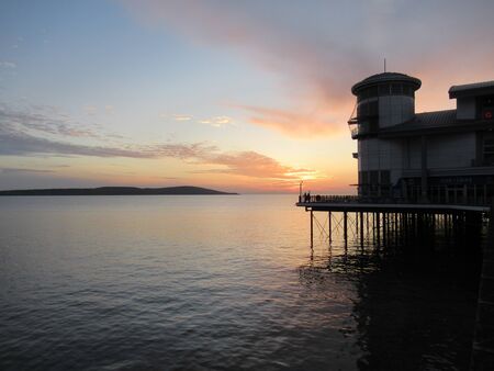 Sunset over the Bristol Channel with Weston super Mare pier. UKの写真素材