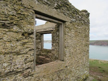 Derelict house on Burgh Island, Devon, UKの写真素材