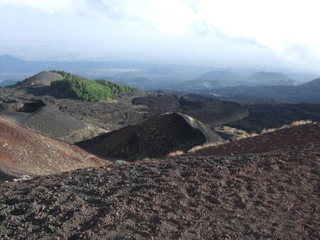 Old craters and vents on volcano Mount Etna, Siciliyの写真素材