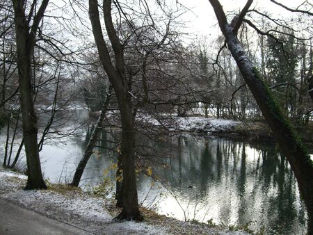 The River Taff in Cardiff, UK during the winterの写真素材