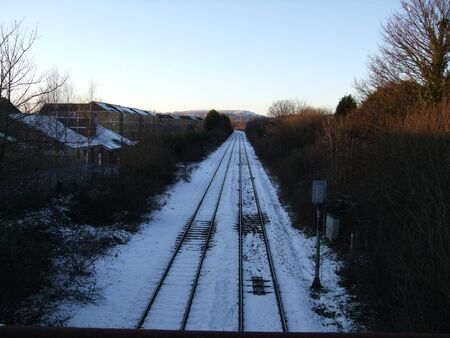 Railway tracks in the snowの写真素材