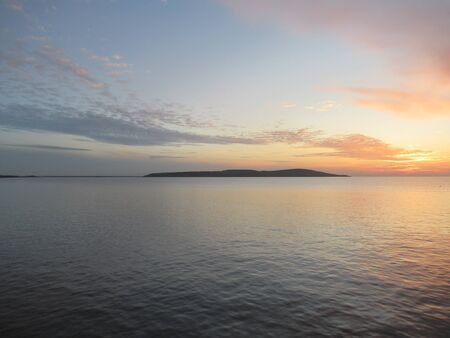 Sunset over the Bristol channel with Steep Holme Island UKの写真素材