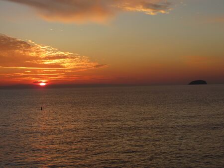 Sunset over the River Severn, Weston Super Mare, UKの写真素材