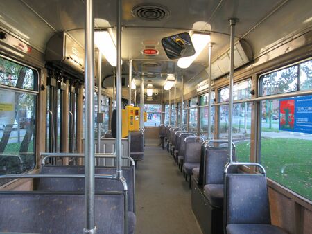 Interior of an old tram in Antwerp, Belgiumの写真素材