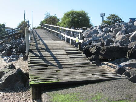 Wooden ramp up from beach at Shoeburyness, Essex, UKの写真素材