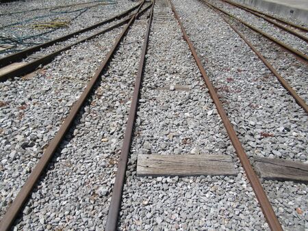 Set of rusty tracks at the Gijon Train Museum, Asturias, Spainの写真素材