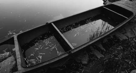 No one cares about the black and white sunken ship.の写真素材