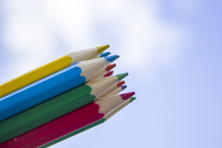 Colored pencils in the skyの写真素材