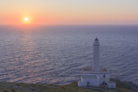 Sunrise on the Lighthouse of Cape Palascia in Otranto, the easternmost point of Italyの写真素材